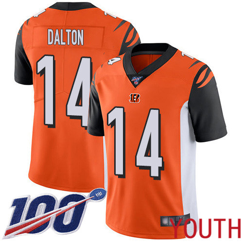 Cincinnati Bengals Limited Orange Youth Andy Dalton Alternate Jersey NFL Footballl #14 100th Season Vapor Untouchable